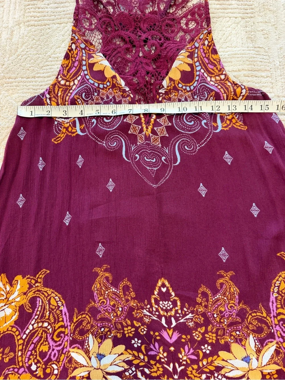 Free People Intimately Boho Lace Halter Slip Dress Burgundy Paisley XS